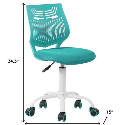 Aqua and White Adjustable Height Swivel Rolling Office Chair HomeRoots