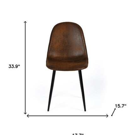 Set of Four Espresso and Black Faux Suede and Steel Dining Side Chairs