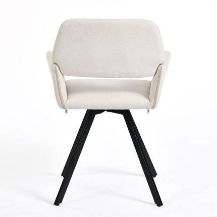 Set of Two Beige and Black Fabric and Steel Dining Arm Chairs