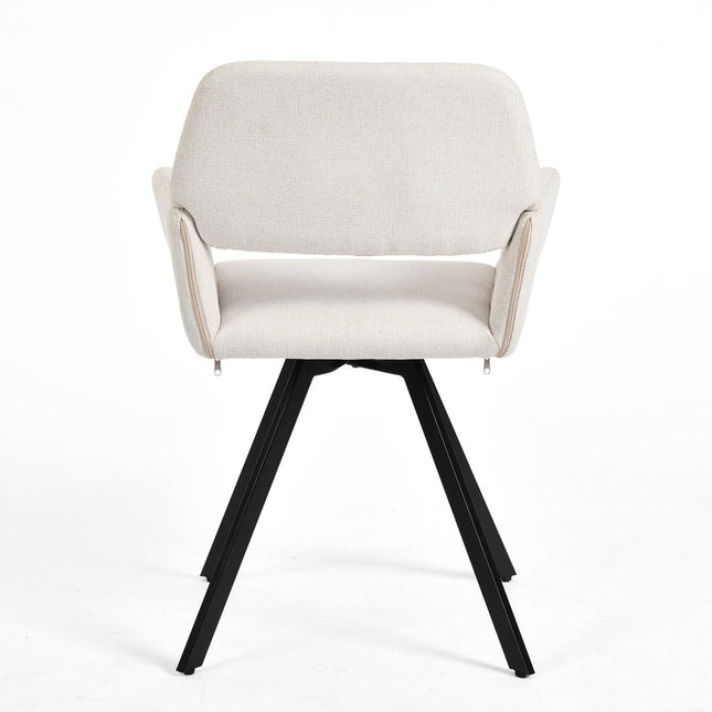 Set of Two Beige and Black Fabric and Steel Dining Arm Chairs