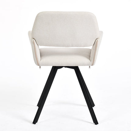 Set of Two Beige and Black Fabric and Steel Dining Arm Chairs