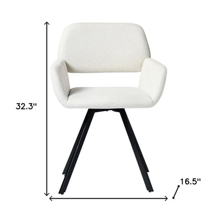 Set of Two Beige and Black Fabric and Steel Dining Arm Chairs