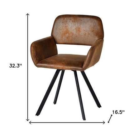 Set of Two Espresso and Black Faux Suede and Steel Dining Arm Chairs
