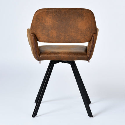 Set of Two Espresso and Black Faux Suede and Steel Dining Arm Chairs