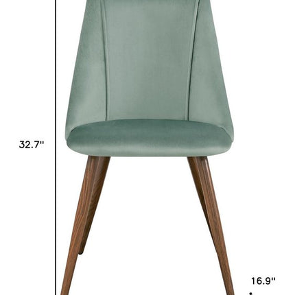 Set of Two Green and Brown Velvet and Steel Dining Side Chairs