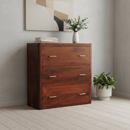 32" Brown Solid Wood Three Drawer Sideboard HomeRoots