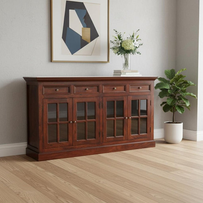 65" Brown Solid Wood Six Drawer Sideboard HomeRoots