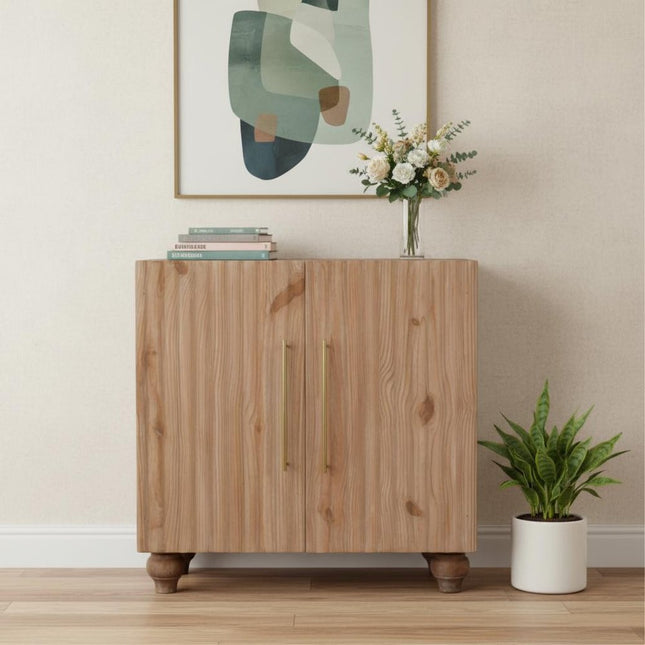 32" Brown Solid Wood Two Drawer Sideboard HomeRoots