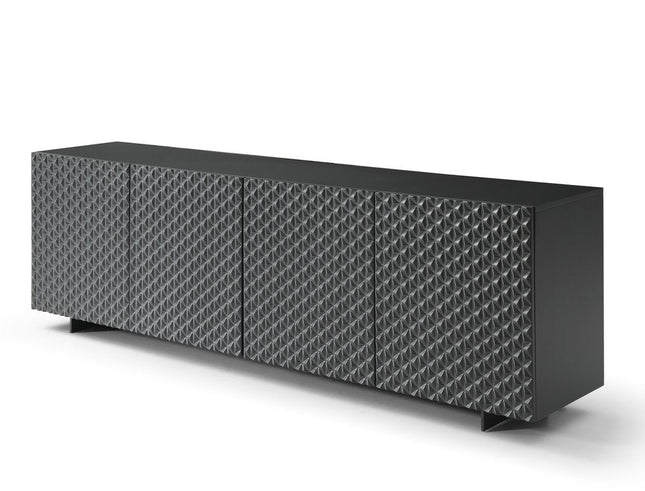 94" Dark Gray Wood Carved Geometric Sideboard With Four Doors HomeRoots