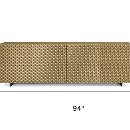 94" Gold Wood Carved Geometric Sideboard With Four Doors HomeRoots
