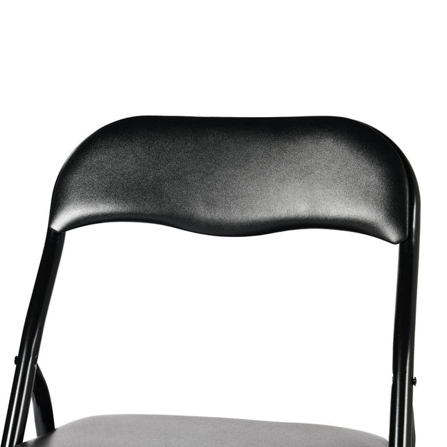 Set of Two Black Faux Leather and Steel Folding Chairs
