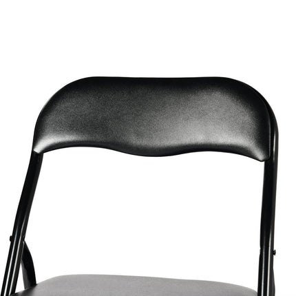 Set of Two Black Faux Leather and Steel Folding Chairs