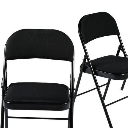 Set of Four Black Faux Leather and Steel Folding Chairs