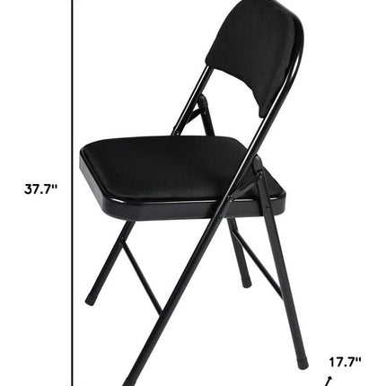 Set of Four Black Faux Leather and Steel Folding Chairs