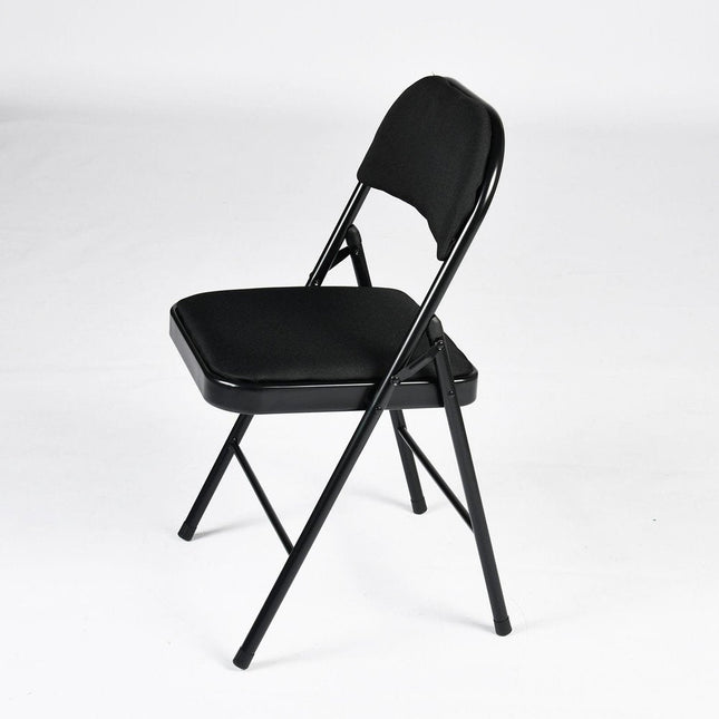 Set of Four Black Faux Leather and Steel Folding Chairs HomeRoots