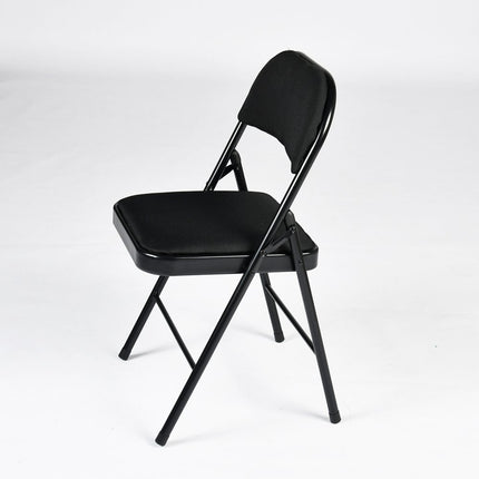 Set of Four Black Faux Leather and Steel Folding Chairs