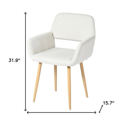 Set of Two Beige and Oak Fabric and Steel Dining Arm Chairs