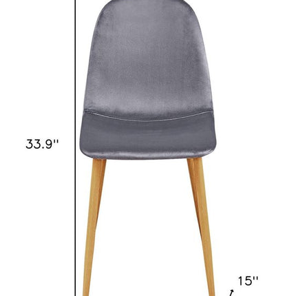 Set of Four Gray and Oak Velvet and Steel Dining Side Chairs
