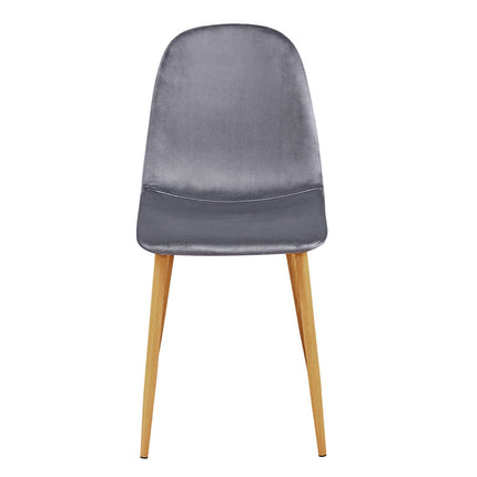 Set of Four Gray and Oak Velvet and Steel Dining Side Chairs