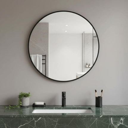 30" Black Metal Round Framed Bathroom Vanity Mirror HomeRoots