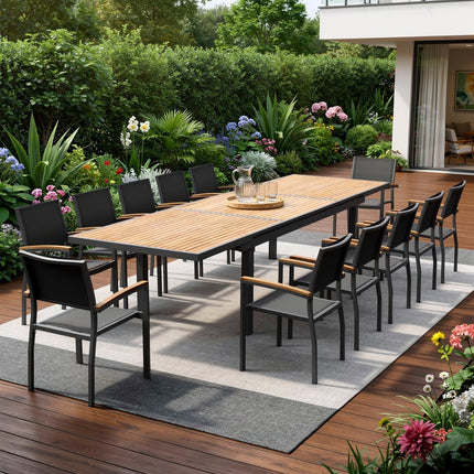 13 Piece Brown Solid Wood Dining Set with Twelve Chairs HomeRoots