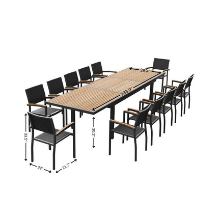 13 Piece Brown Solid Wood Dining Set with Twelve Chairs HomeRoots