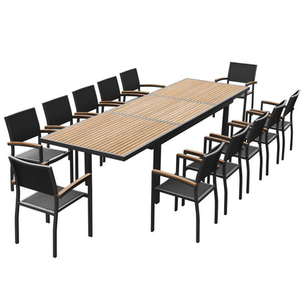 13 Piece Brown Solid Wood Dining Set with Twelve Chairs HomeRoots