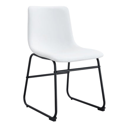 Set of Four White and Black Faux Leather and Metal Dining Side Chairs
