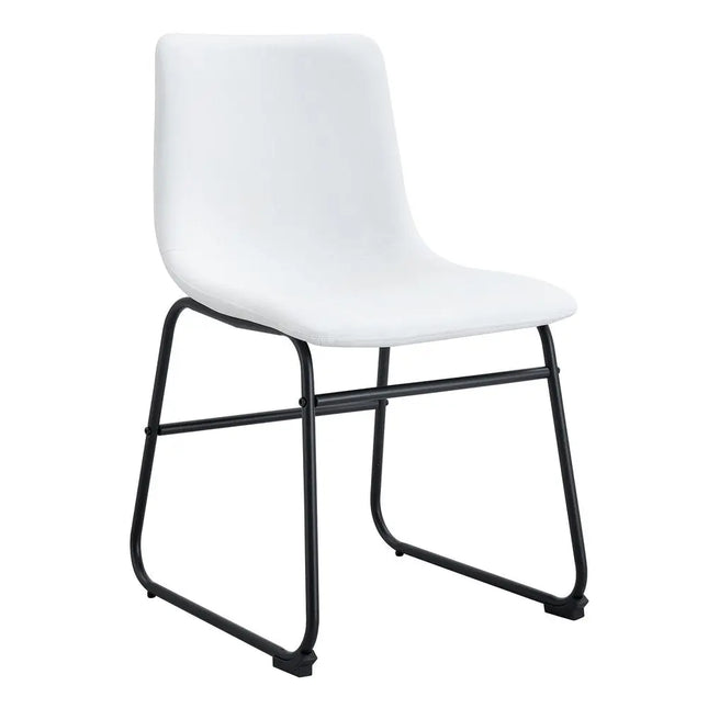 Set of Four White and Black Faux Leather and Metal Dining Side Chairs HomeRoots