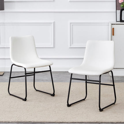 Set of Four White and Black Faux Leather and Metal Dining Side Chairs