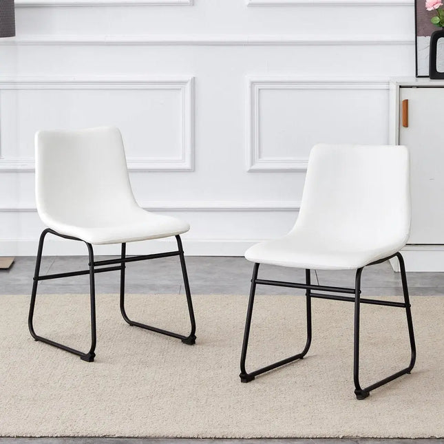 Set of Four White and Black Faux Leather and Metal Dining Side Chairs HomeRoots
