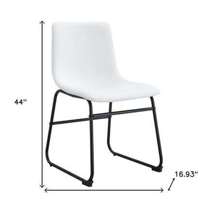 Set of Four White and Black Faux Leather and Metal Dining Side Chairs