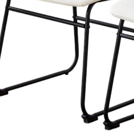 Set of Four White and Black Faux Leather and Metal Dining Side Chairs