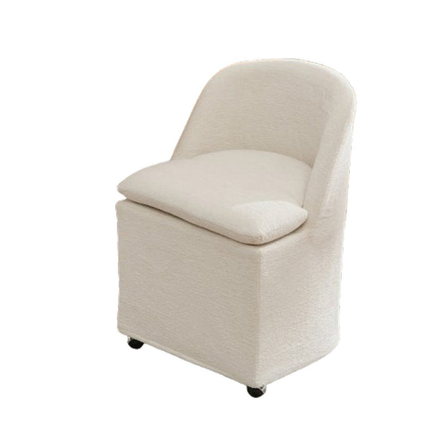 Set of Two Beige Chenille Wing Back Dining Chairs With Wheels