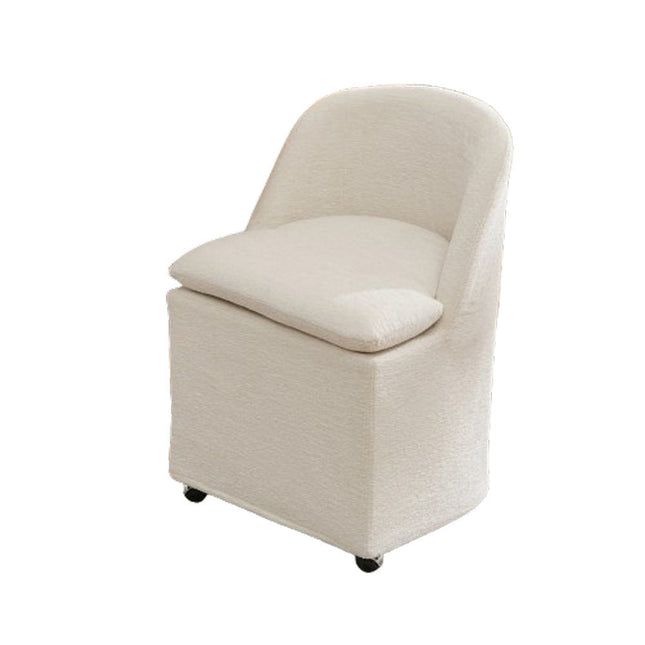 Set of Two Beige Chenille Wing Back Dining Chairs With Wheels HomeRoots