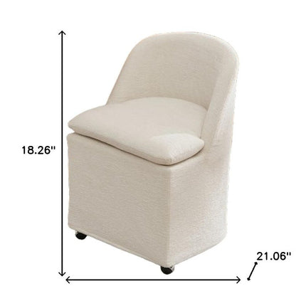 Set of Two Beige Chenille Wing Back Dining Chairs With Wheels
