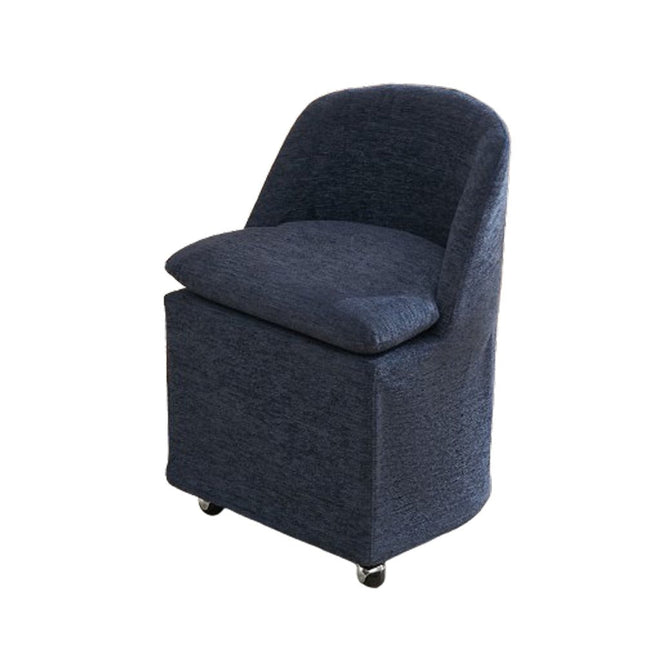 Set of Two Blue Chenille Wing Back Dining Chairs With Wheels HomeRoots