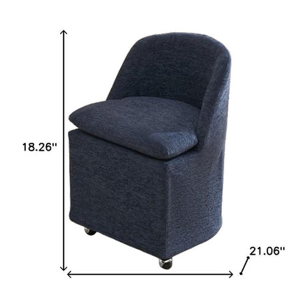 Set of Two Blue Chenille Wing Back Dining Chairs With Wheels