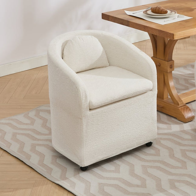Beige Chenille Wing Back Dining Side Chair With Wheels HomeRoots