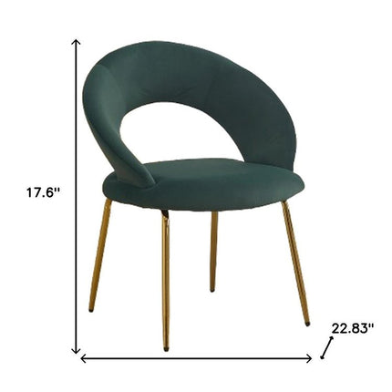 Green and Gold Velvet and Metal Curved Back Dining Side Chair