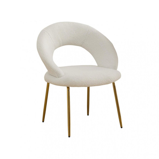 Green and Gold Boucle and Metal Curved Back Dining Side Chair