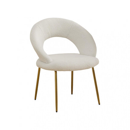 White and Gold Boucle and Metal Curved Back Dining Side Chair