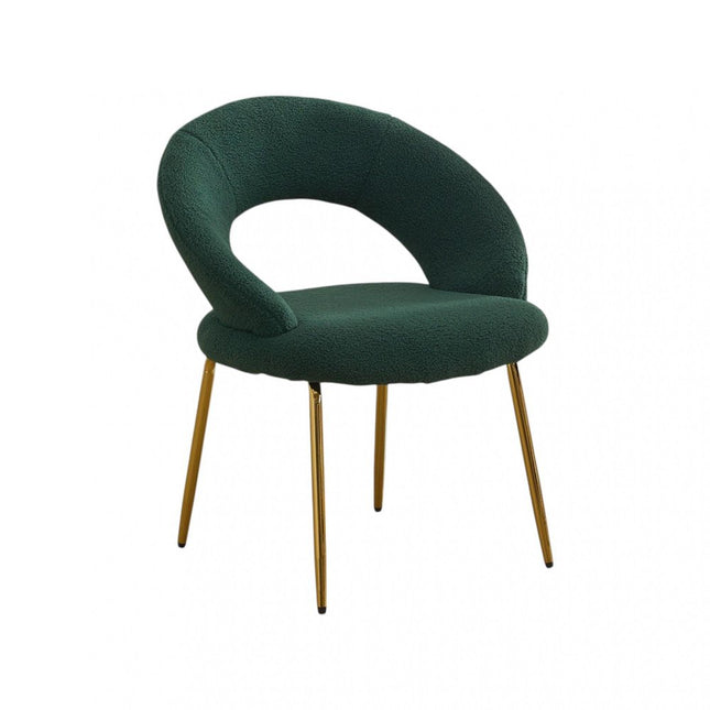 Green and Gold Boucle and Metal Curved Back Dining Side Chair HomeRoots