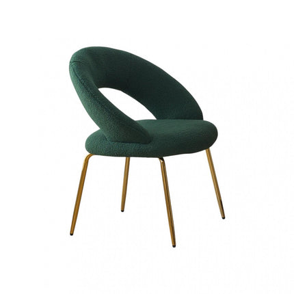 White and Gold Boucle and Metal Curved Back Dining Side Chair