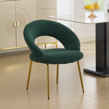 White and Gold Boucle and Metal Curved Back Dining Side Chair