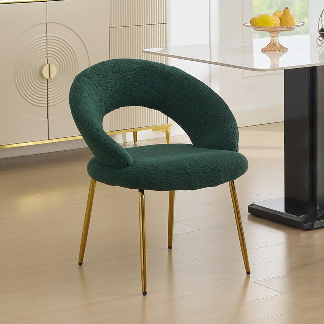 Green and Gold Boucle and Metal Curved Back Dining Side Chair HomeRoots