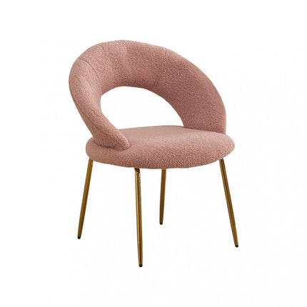 White and Gold Boucle and Metal Curved Back Dining Side Chair