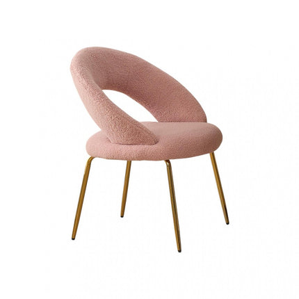 White and Gold Boucle and Metal Curved Back Dining Side Chair