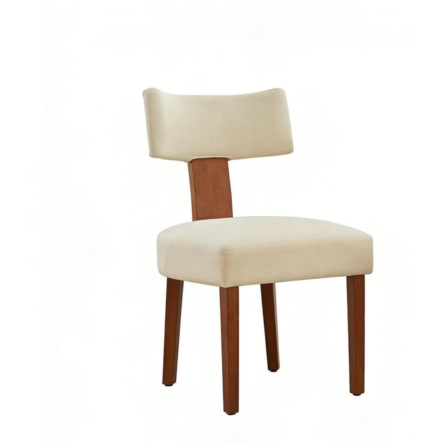 Set of Two Beige and Brown Linen and Solid Wood Dining Side Chairs HomeRoots