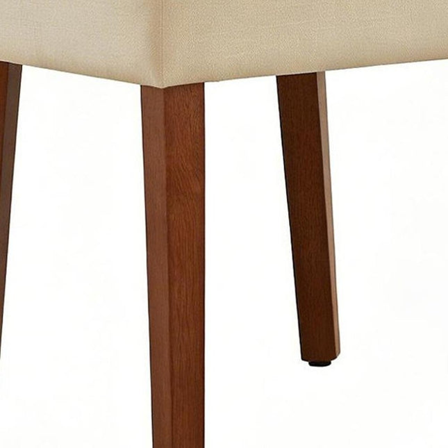 Set of Two Beige and Brown Linen and Solid Wood Dining Side Chairs HomeRoots